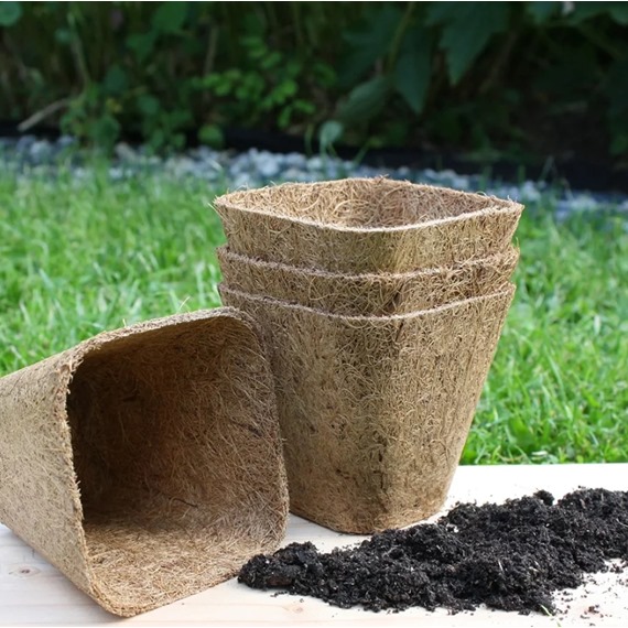 Rubberised Coir Seedling Pots - Square - Pack of 5