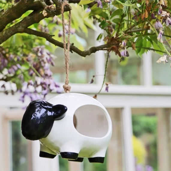 'Woolie' Hanging Ceramic Sheep - Bird Feeder