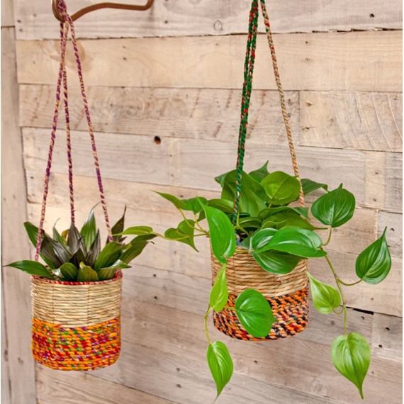 Artisan Hanging Plant Basket - Small Cylindrical