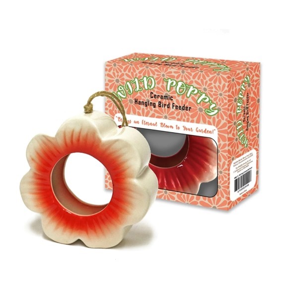 Clearance Wild Poppy Ceramic Hanging Bird Feeder