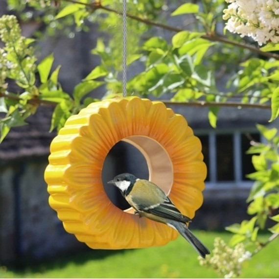 Clearance Sunflower Ceramic Hanging Bird Feeder