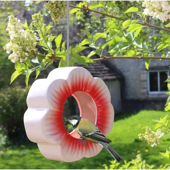 Clearance Wild Poppy Ceramic Hanging Bird Feeder