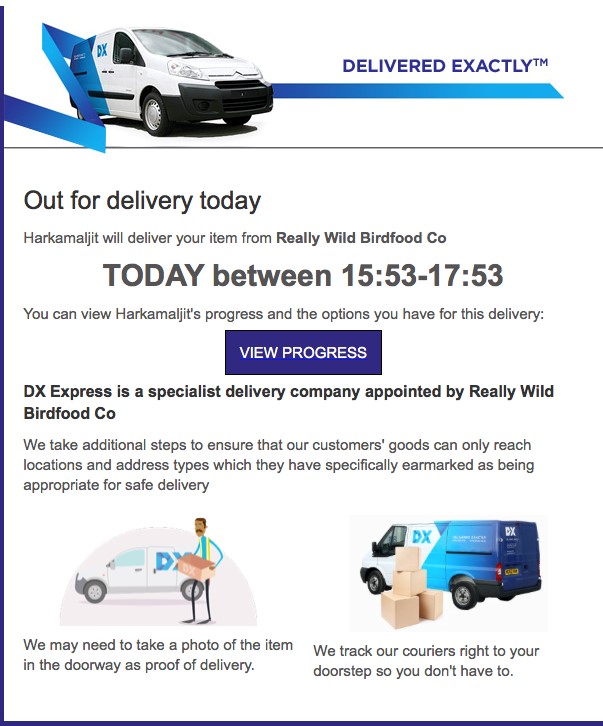 DX order confirmation example