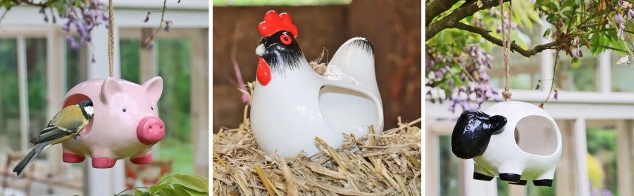 Novelty ceramic bird feeders