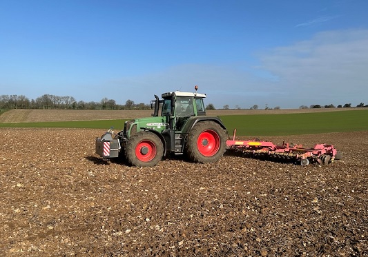Tractor on the farm during springtime