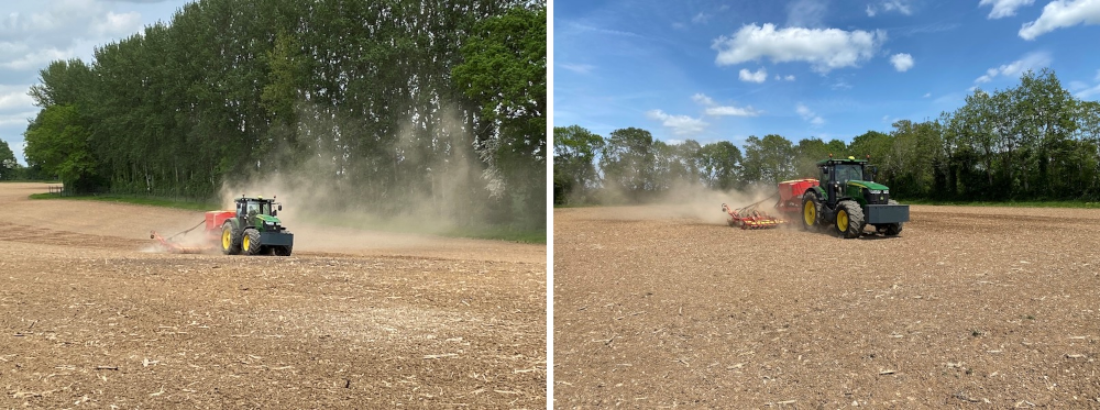 Tractor with dust coming off the fields